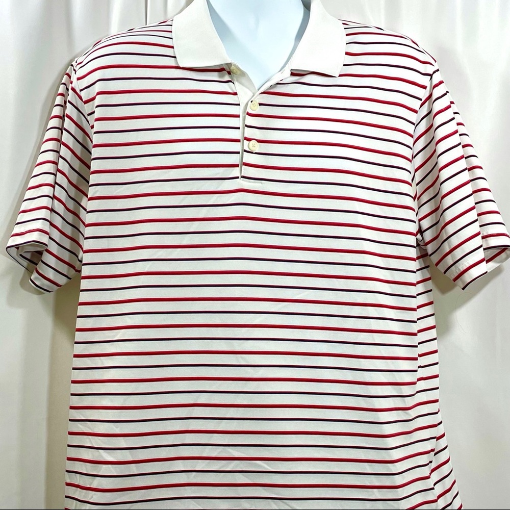 Adidas White Red Stripped Climalite Golf Polo L